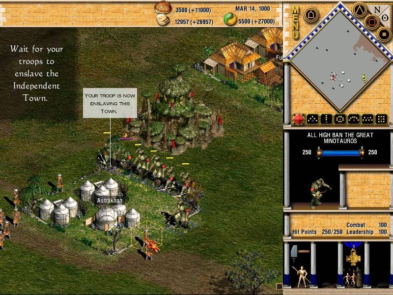 Seven Kingdoms II: The Fryhtan Wars (Windows) screenshot: Attacking a town: in the Tutorial