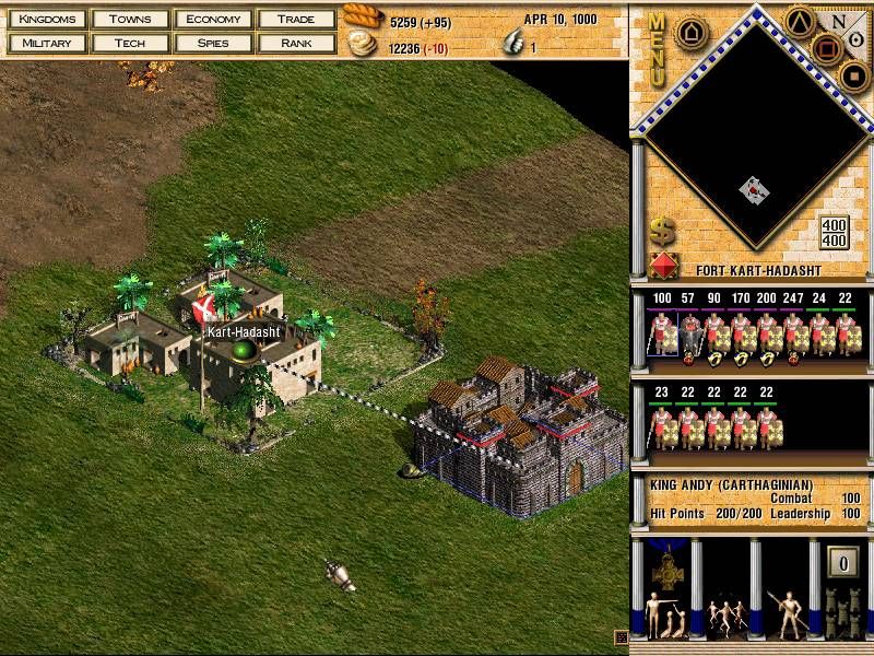 Seven Kingdoms II: The Fryhtan Wars (Windows) screenshot: My castle with a dominated town