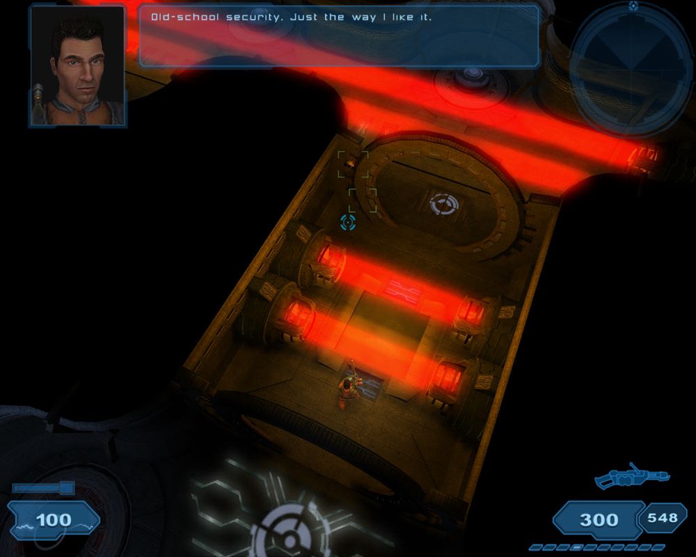 Shadowgrounds (Windows) screenshot: Security system on the enemy ship.