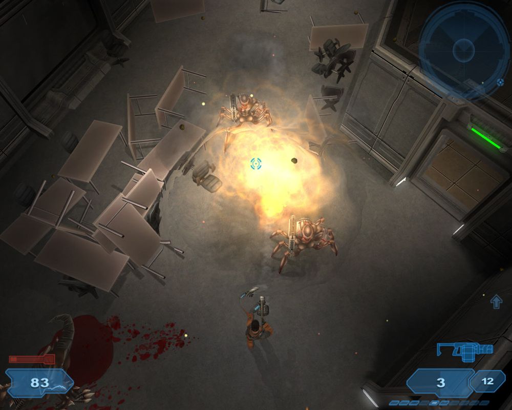 Shadowgrounds (Windows) screenshot: The way is blocked by crabs.