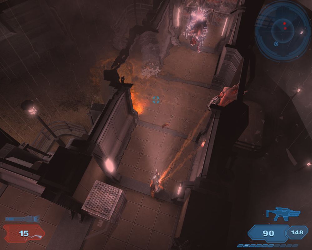 Shadowgrounds (Windows) screenshot: Wesley must evacuate himself or he will be dead.