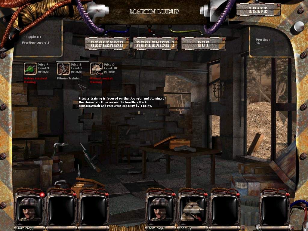Shadow Vault (Windows) screenshot: Here we can train or buy supplies