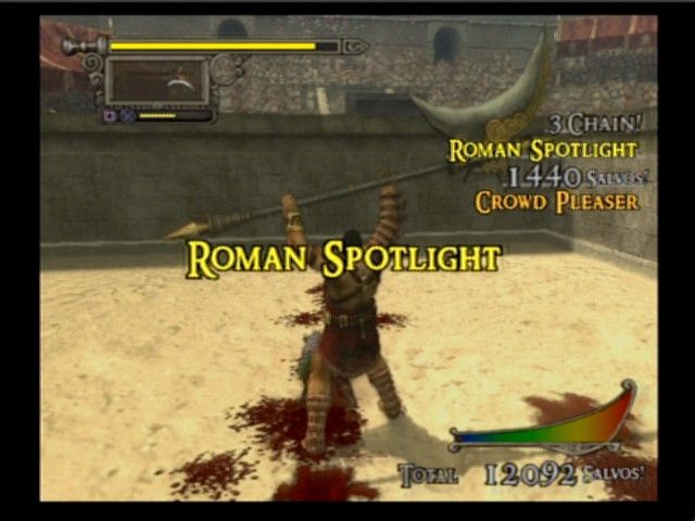 Shadow of Rome (PlayStation 2) screenshot: The longer you live and more blood you spill, the bigger the shouts from the crowd will be.