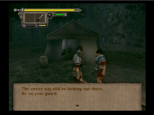 Shadow of Rome (PlayStation 2) screenshot: Inside the camp should be safe enough... let's hope so.