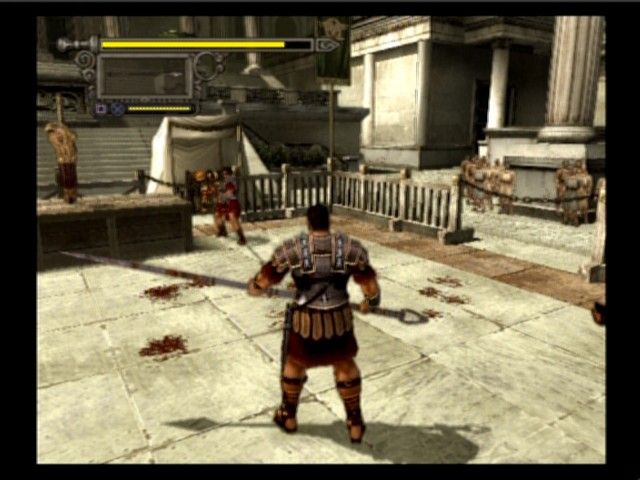 Shadow of Rome (PlayStation 2) screenshot: Agrippa fighting two roman soldiers to stop the execution.