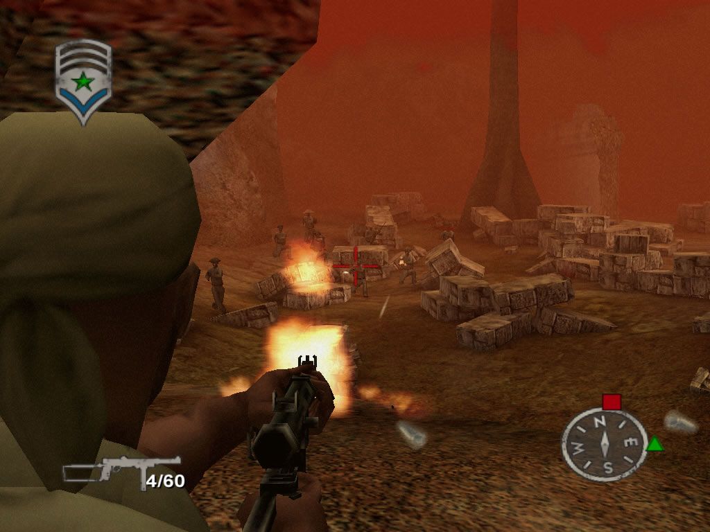 Shellshock: Nam '67 (Windows) screenshot: Tense combat in the temple ruins.
