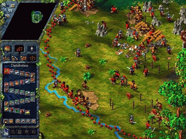 The Settlers III (Windows) screenshot: Building a wall.
