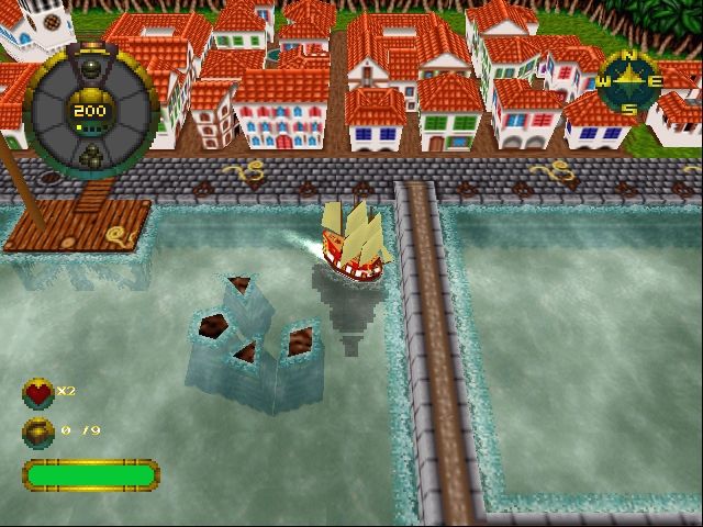 Shipwreckers! (Windows) screenshot: A town to pillage.