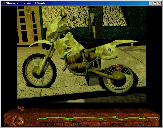 Shivers Two: Harvest of Souls (Windows 3.x) screenshot: Look at my tires... I guess I won't be going anywhere
