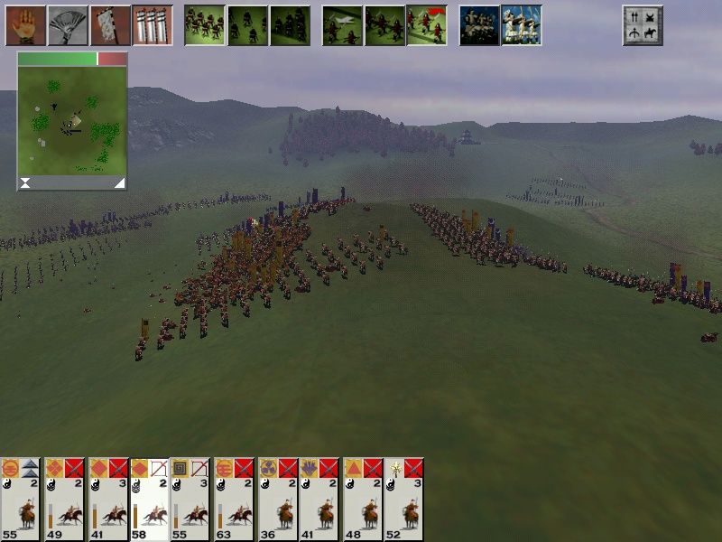 Shogun: Total War - Warlord Edition (Windows) screenshot: From a Mongol historical battle, you can see some of the new Mongol units here (Heavy & Light cavalry)!