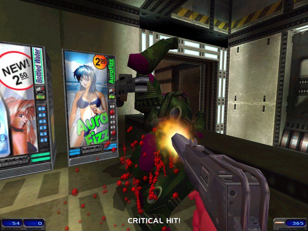 Shogo: Mobile Armor Division (Windows) screenshot: The age old video game combination of sex and violence. Praise freedom of expression and pass the ammo