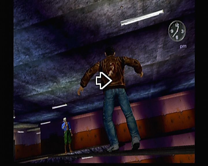 Shenmue II (Xbox) screenshot: Shenmue II - Walking over the plank on 15th floor requires some quick reflexes and not looking down.