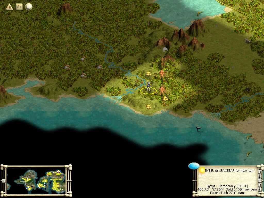 Sid Meier's Civilization III (Windows) screenshot: This Explorer has found gold (money), spices (luxury), and saltpeter (used for guns).