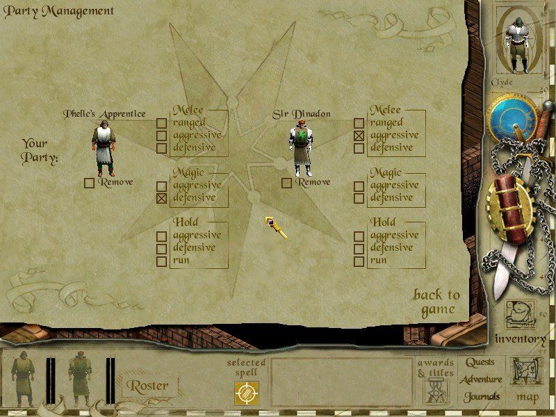 Siege of Avalon (Windows) screenshot: Party AI management is somewhat limited.