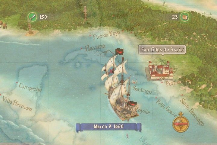 Sid Meier's Pirates!: Live the Life (Xbox) screenshot: Sailing the Caribbean with the map overlay on.