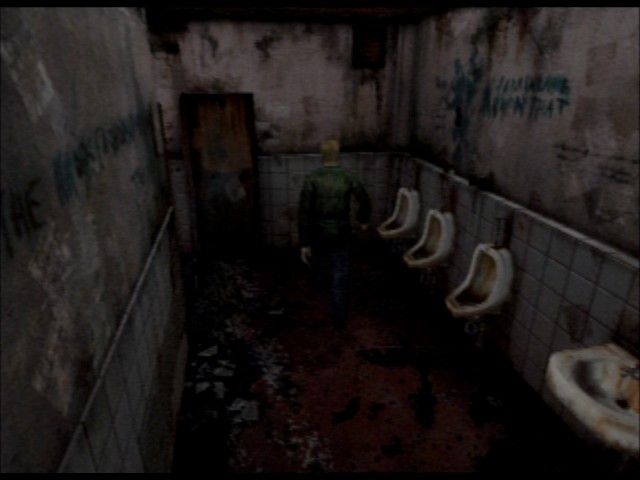 Silent Hill 2: Restless Dreams (PlayStation 2) screenshot: Game starts in a not so maintained restroom which is true to the feeling of the rest of the game