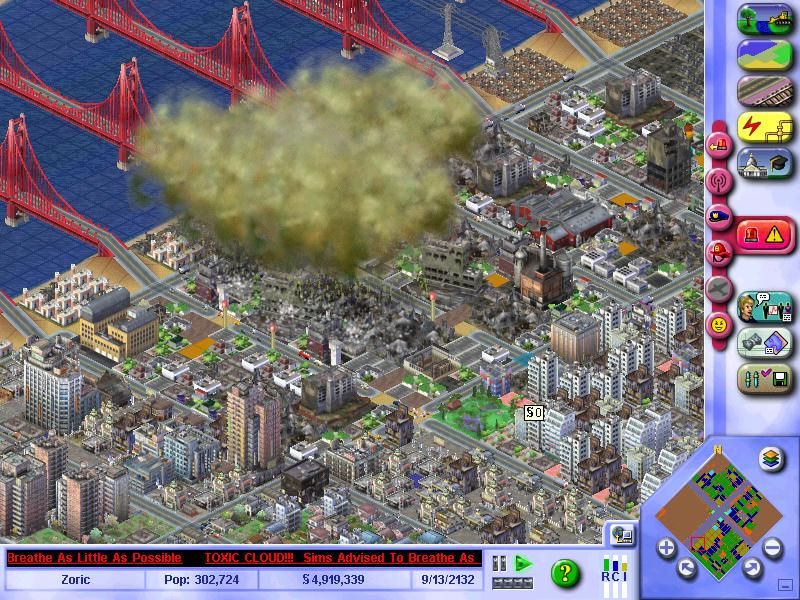 SimCity 3000 Unlimited (Windows) screenshot: A Toxic Cloud