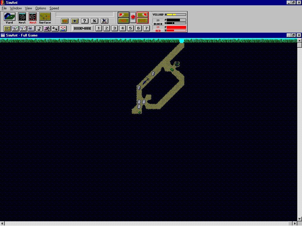 SimAnt (Windows 3.x) screenshot: Black nest view