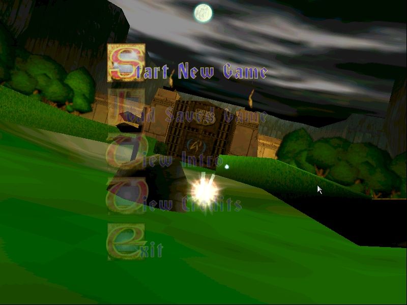 Simon the Sorcerer 3D (Windows) screenshot: The main menu appears on top of a scrolling 3D video