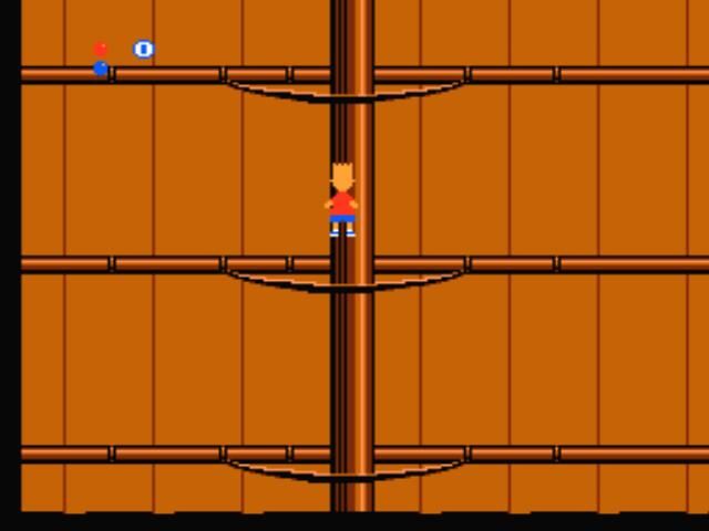 The Simpsons: Bart vs. the World (NES) screenshot: Climbing on the mast