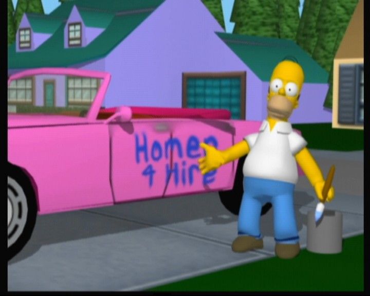 The Simpsons: Road Rage (Xbox) screenshot: Homer saw an opportunity for a profitable job as a driver.