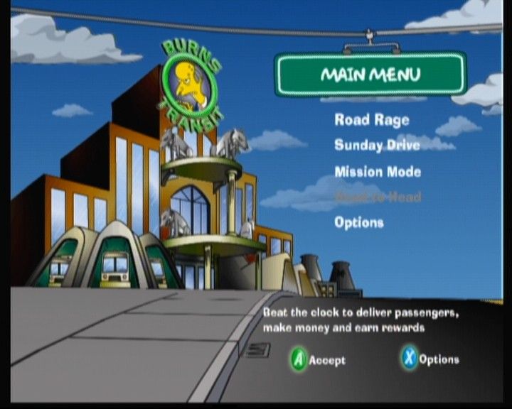 The Simpsons: Road Rage (Xbox) screenshot: Main Menu