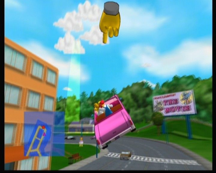 The Simpsons: Road Rage (Xbox) screenshot: Hey, I didn't know this thing can fly... let's see what else can it do.
