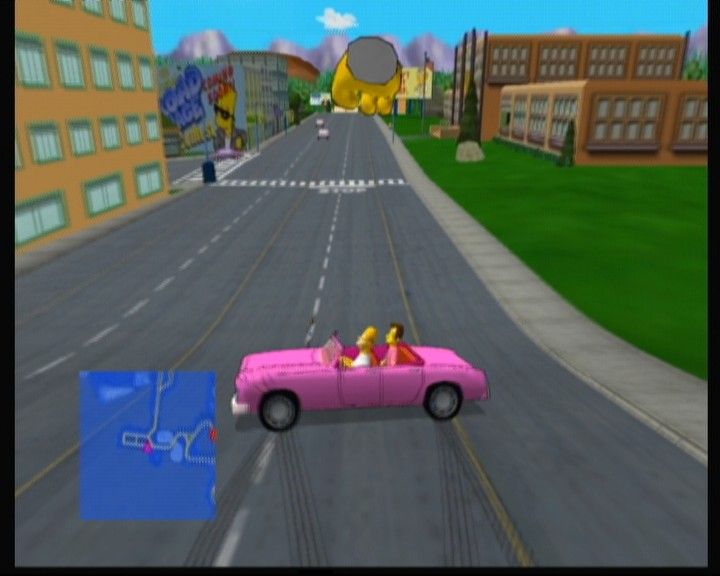 The Simpsons: Road Rage (Xbox) screenshot: A quick turn with a handbrake.