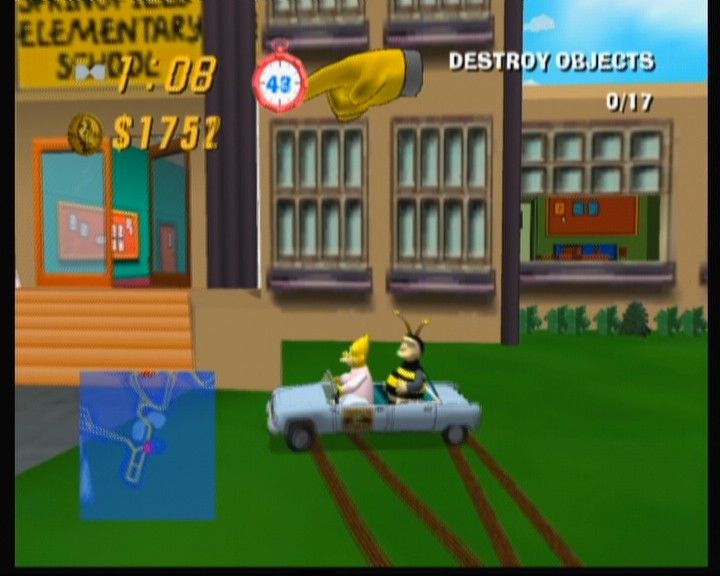 The Simpsons: Road Rage (Xbox) screenshot: Privacy is ensured, so noone's asking about passenger's occupation.