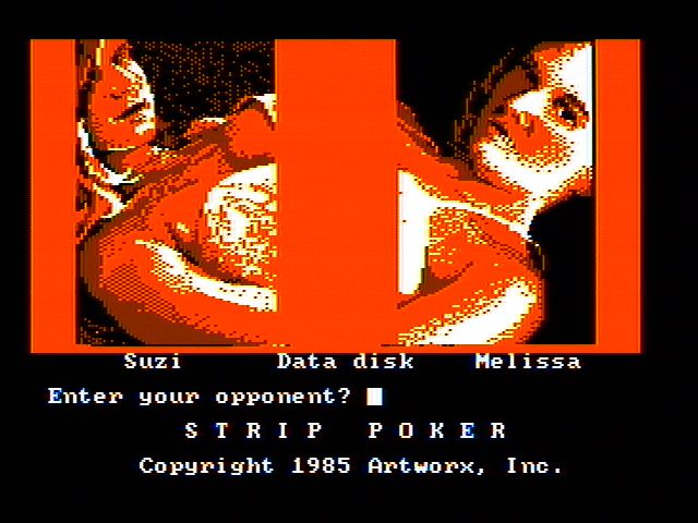 Strip Poker: A Sizzling Game of Chance (DOS) screenshot: Choose an opponent (CGA with composite monitor)