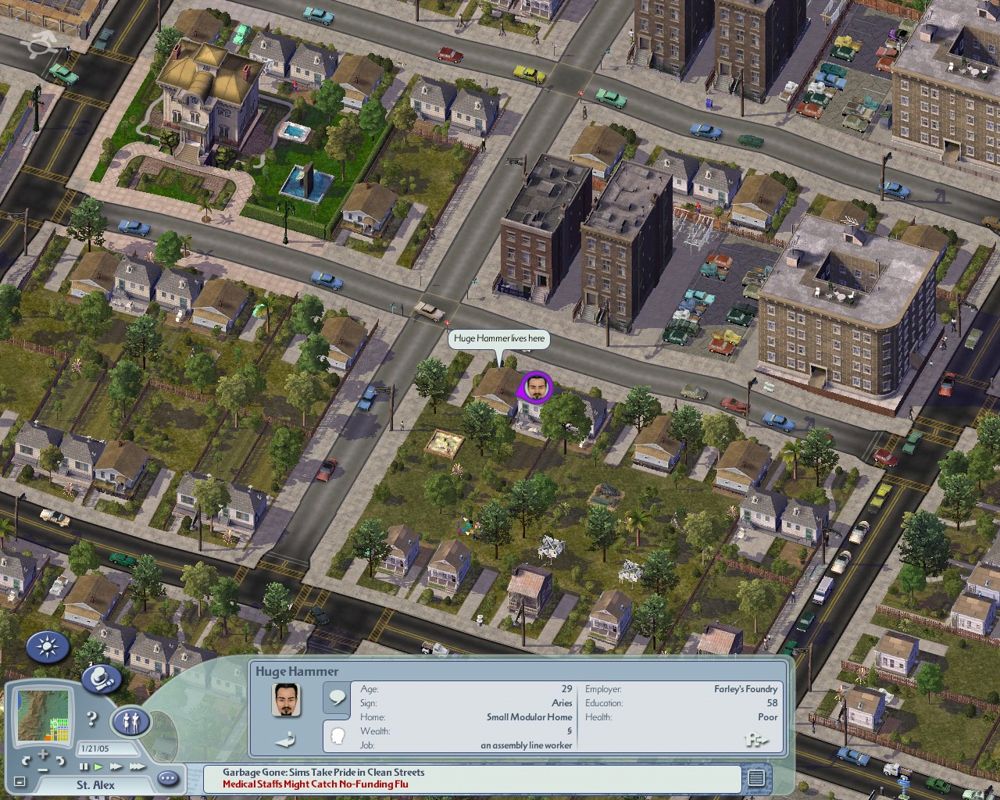 SimCity 4 (Windows) screenshot: Sim and his stats inside Simcity 4