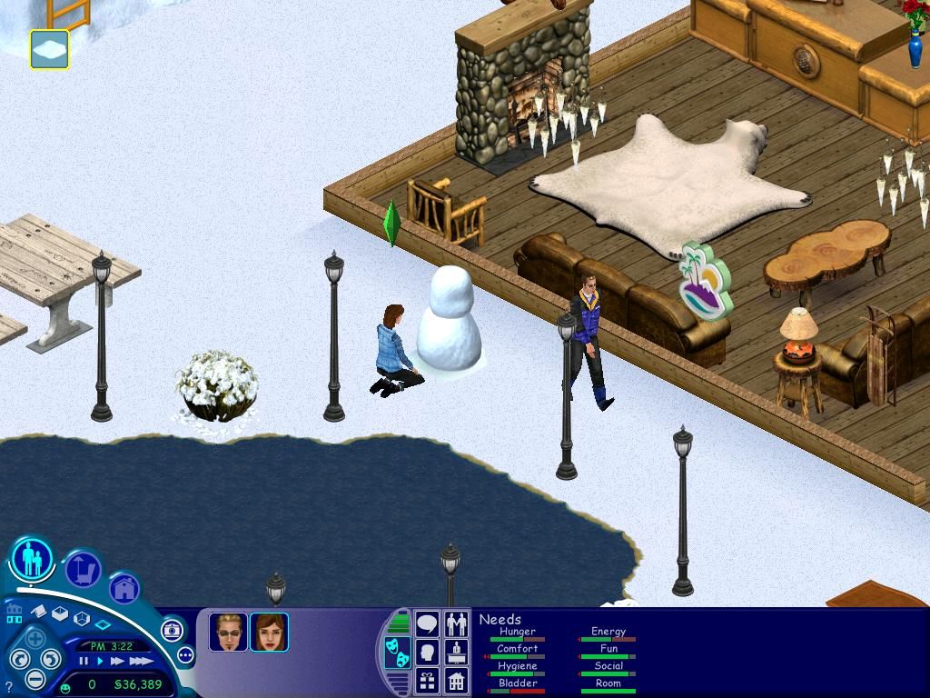 The Sims: Vacation (Windows) screenshot: In the process of building a snowman.