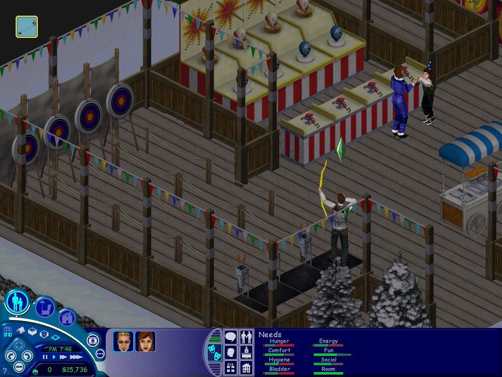 The Sims: Vacation (Windows) screenshot: Some late night archery is always fun.
