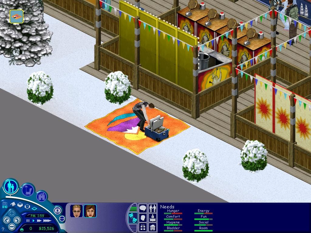The Sims: Vacation (Windows) screenshot: James is setting up a picnic.