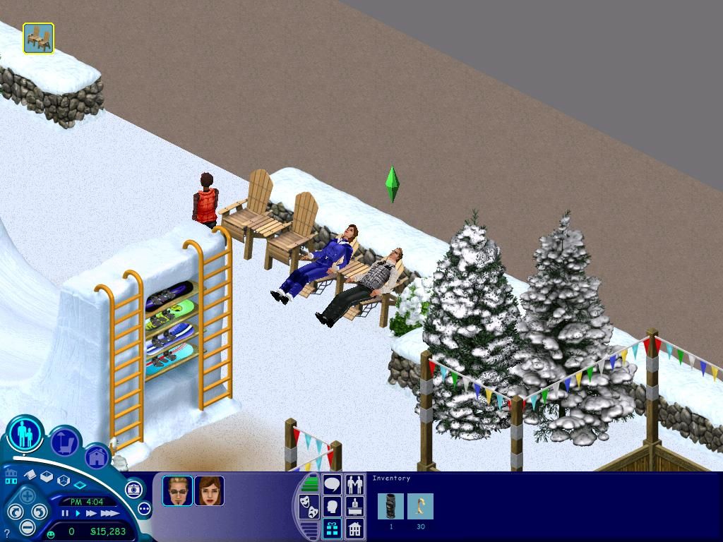 The Sims: Vacation (Windows) screenshot: Relaxing on the recliners.