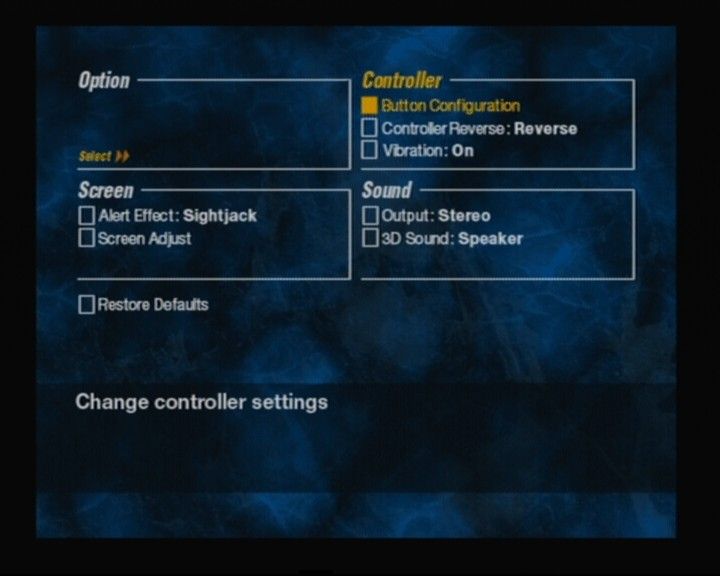 Siren (PlayStation 2) screenshot: Options screen
