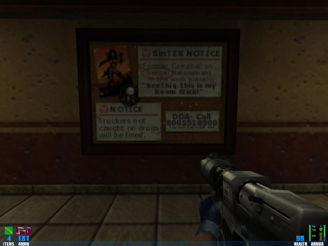 SiN (Windows) screenshot: Another Reference to the Evil Dead movies
