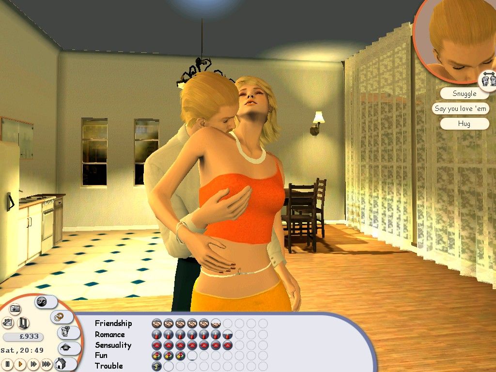 Singles: Flirt Up Your Life! (Windows) screenshot: Notice below the level of romance and sensuality... the higher those are, closer will your singles be