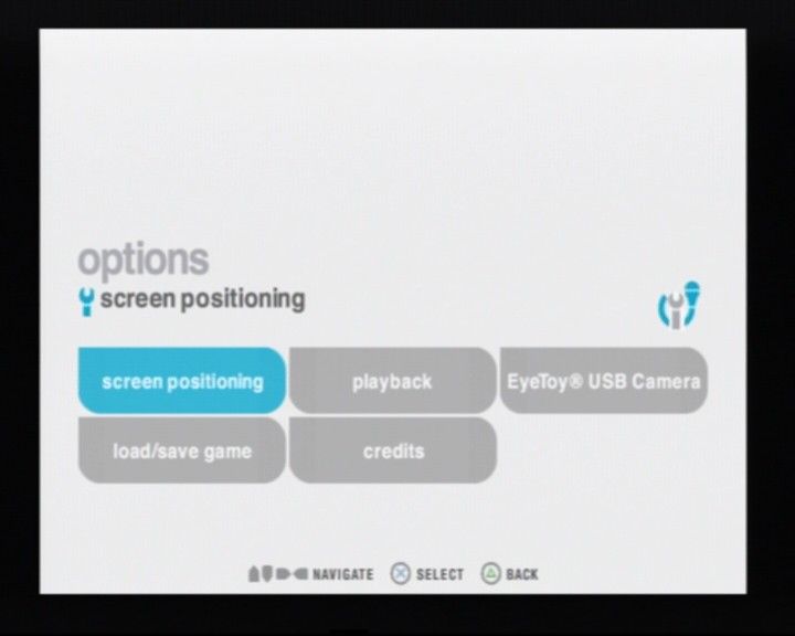 SingStar: Party (PlayStation 2) screenshot: Options (obviously, I didn't position the screen properly)