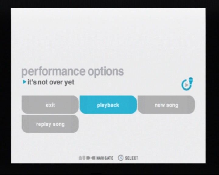 SingStar: Party (PlayStation 2) screenshot: You can stop the song at any point and chose another, listen to the playback, try again, or quit the current game in progress