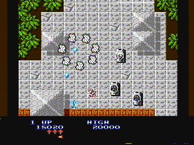 Sky Shark (NES) screenshot: Bombing tanks