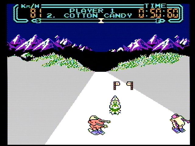 Slalom (NES) screenshot: A race in progress
