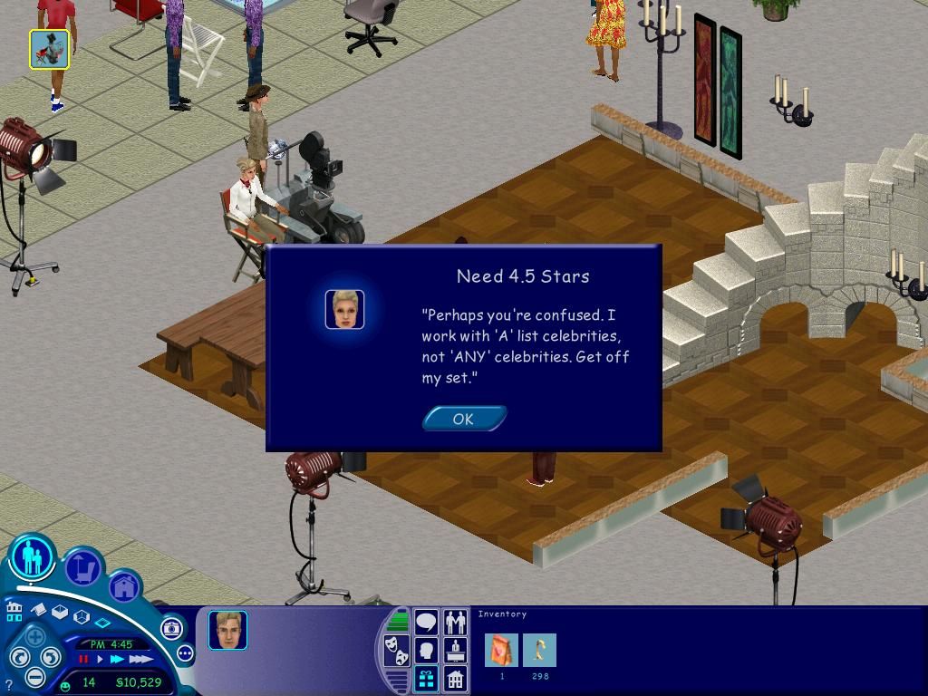 The Sims: Superstar (Windows) screenshot: Geez, what a bitch. Even though I'm a famous loser, she could've been nicer.