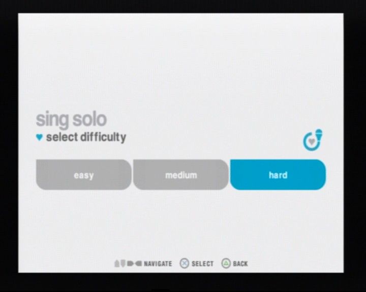 SingStar: Party (PlayStation 2) screenshot: Selecting difficulty level applies to how correct will your pitch have to be, tolerance will be higher or lower for mistakes