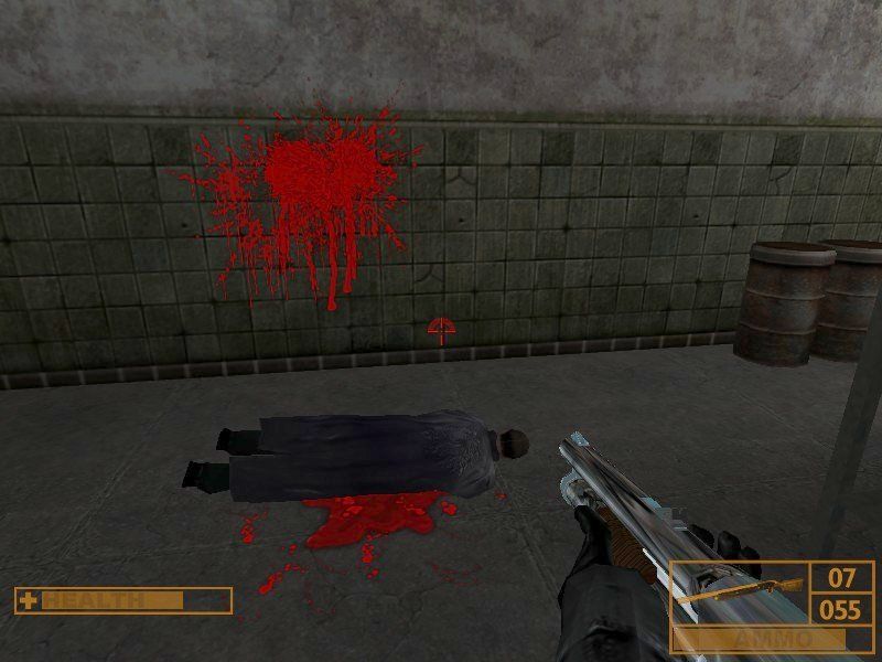 Sniper: Path of Vengeance (Windows) screenshot: Special attention is given to bright crimson blood splatters.