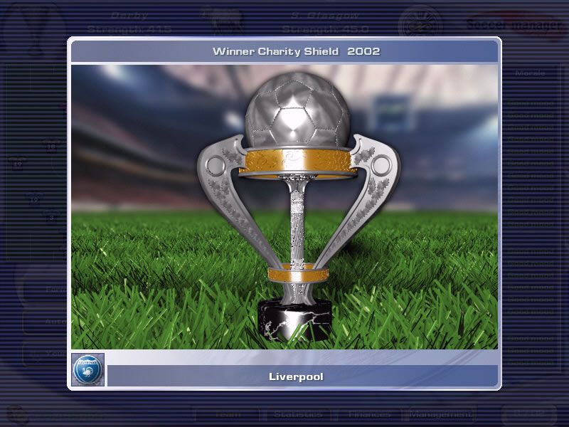 Soccer Manager (Windows) screenshot: A random event. Yay for Liverpool.