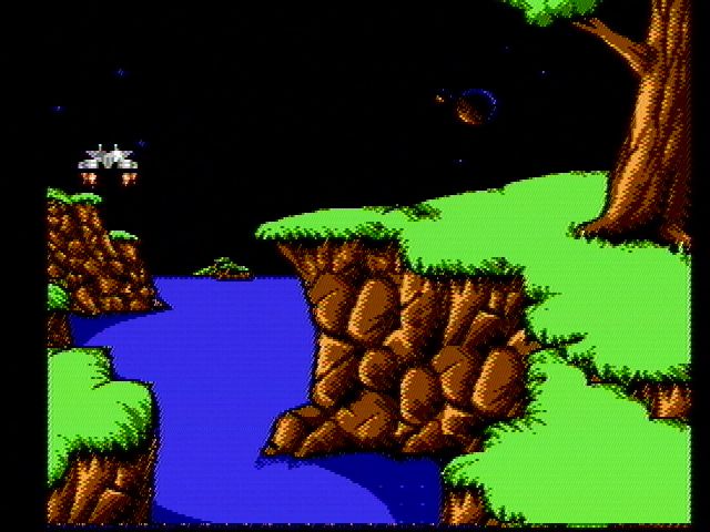 Solar Jetman: Hunt for the Golden Warpship (NES) screenshot: The mother ship lands on one of the twelve worlds