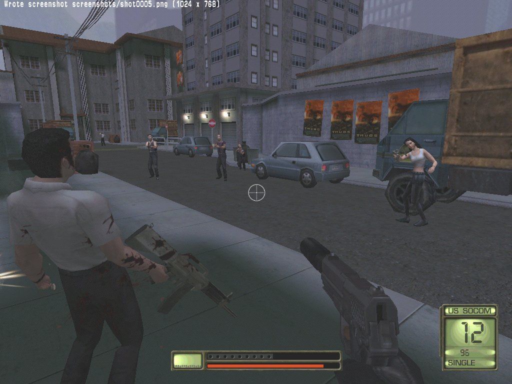 Soldier of Fortune II: Double Helix (Windows) screenshot: The streets of Hong Kong can be a dangerous place for tourists, especially if you're carrying an assault rifle