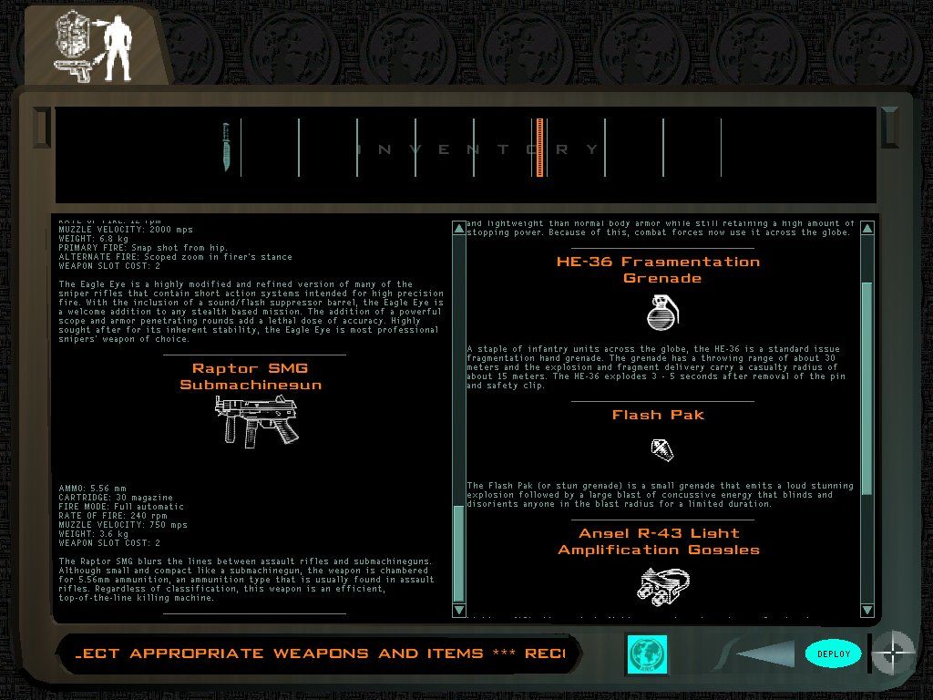 Soldier of Fortune (Windows) screenshot: Select your weapons and items