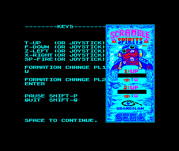 Scramble Spirits (ZX Spectrum) screenshot: Control information